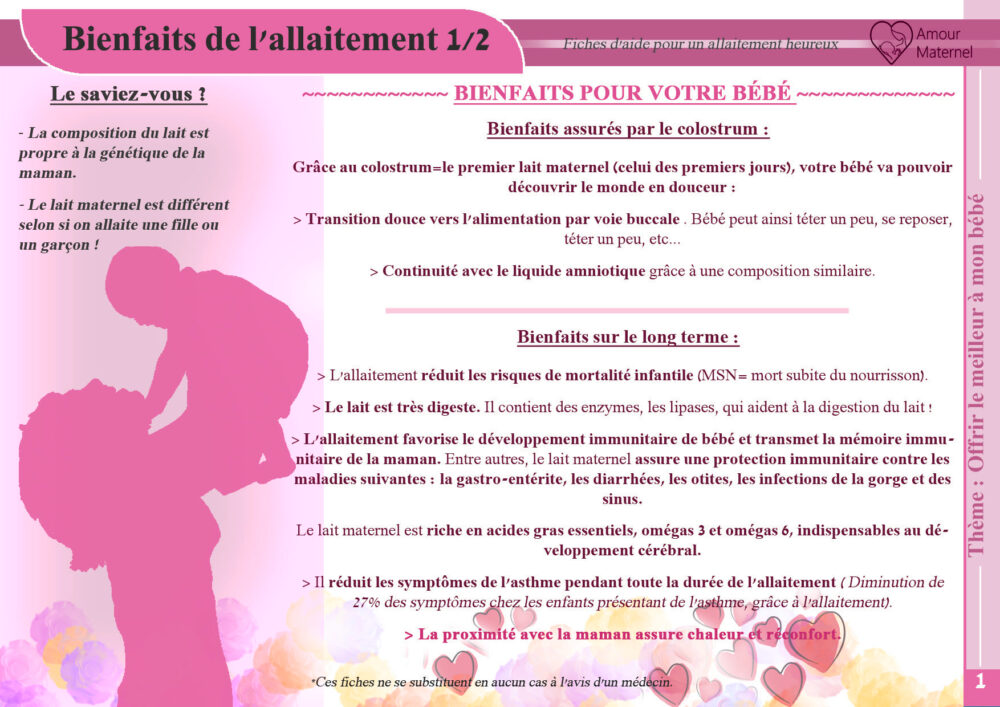 Bienfaits allaitement maternel